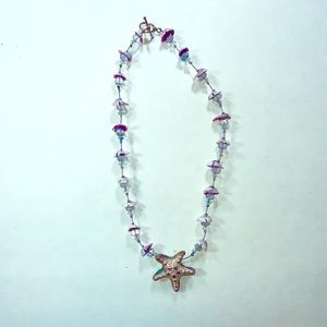 4 for $10!!! Y2K Silver Starfish, Crystal, & Purple Shell Necklace